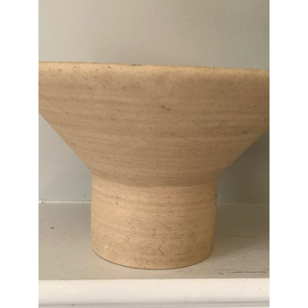 Threshold Tan Stoneware Pedestal Decorative Bowl Minimalist Modern Decor